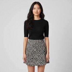 LOFT Black White Floral A-Line Mini Skirt Women’s Medium Side Button